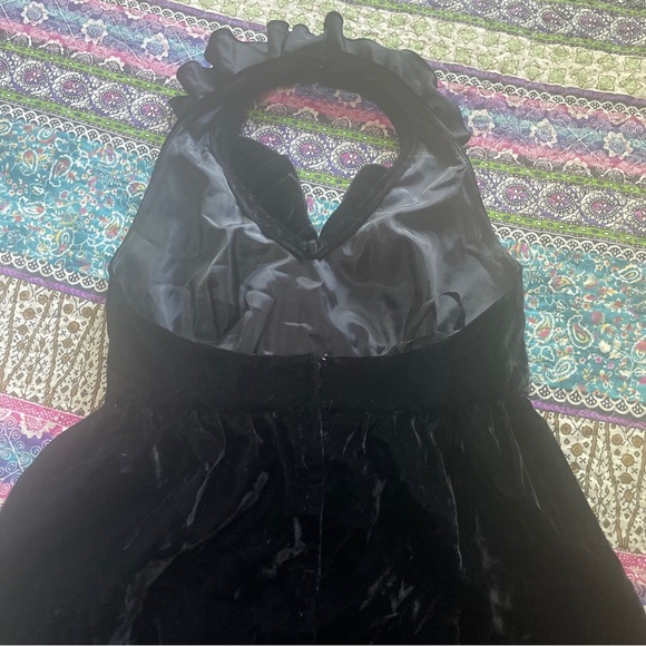 Vintage Neusteters Designer Black Velvet Halter Ruffle Maxi Dress Gown Size 9 - Picture 3 of 5